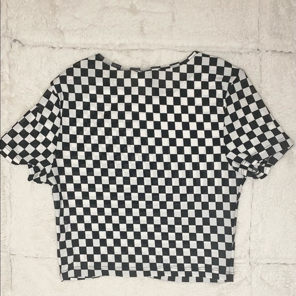 Black and white H&M Mesh Checkered Print Crop Top - Picture 2 of 5